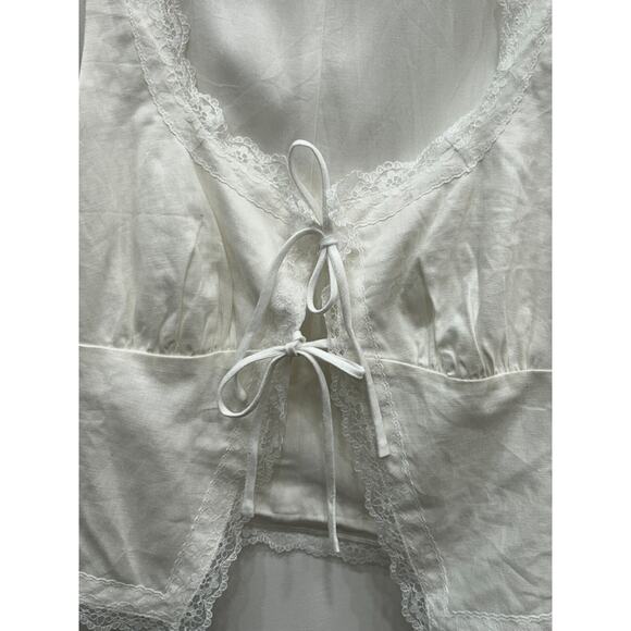 Kourt Women's Odette White Lace Trim Tie-Front Linen Blend Crop Top Size 6 NWOT - Picture 9 of 14